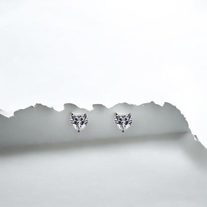 Silver Solitaire Heart Studs