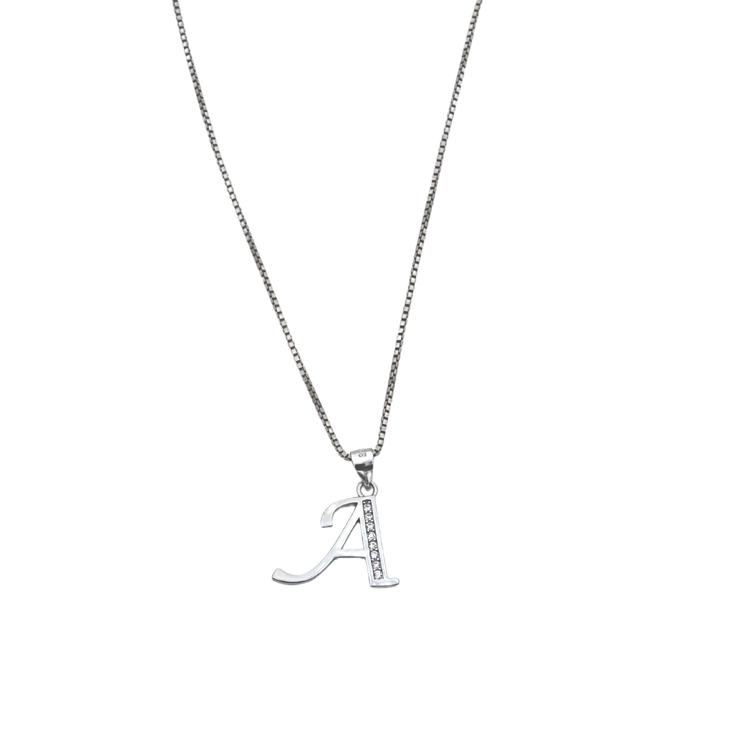 Silver Initial A Pendant with Chain