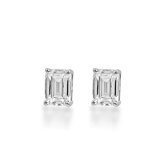 Silver Solitaire Baguette Studs