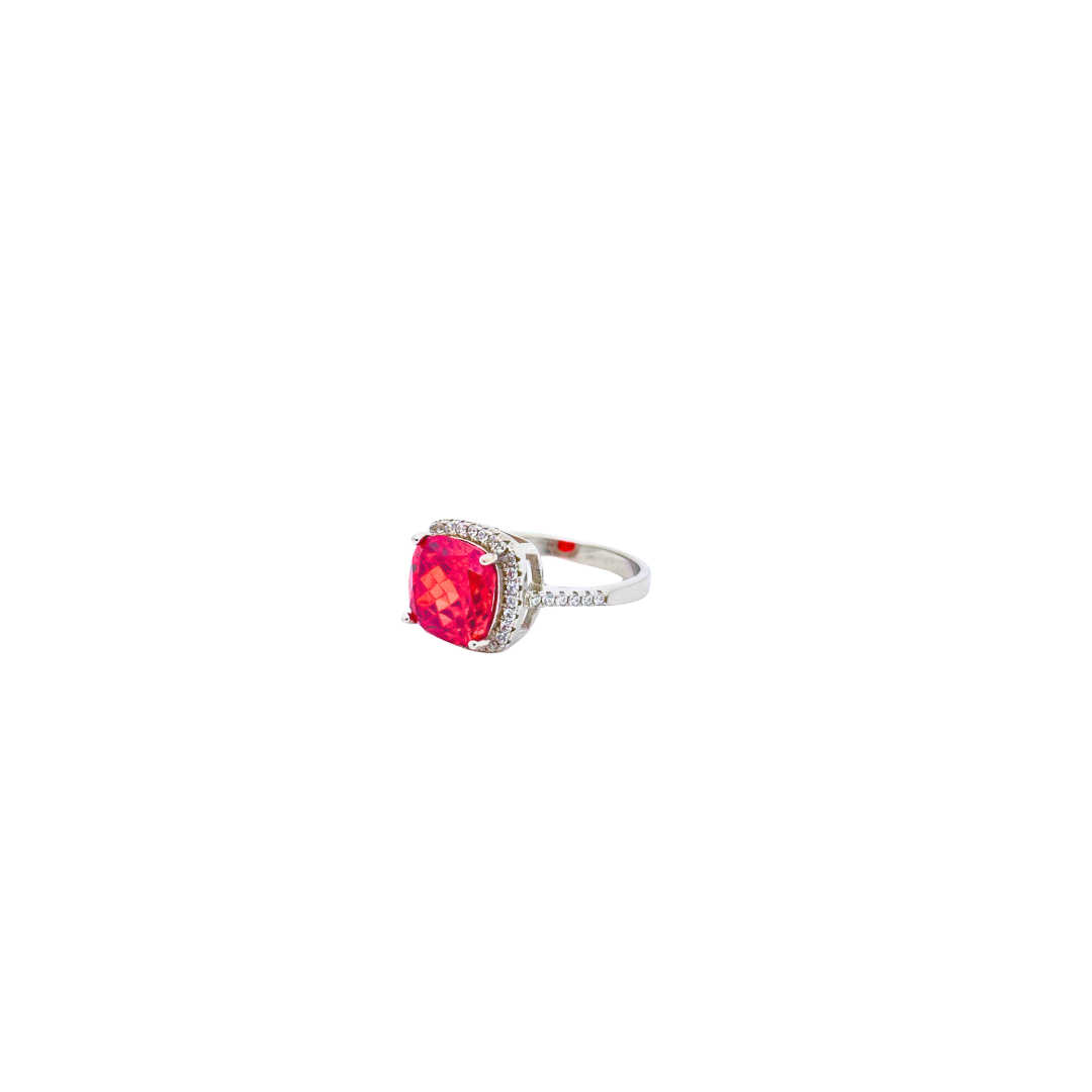 Red Siver 3D Ring