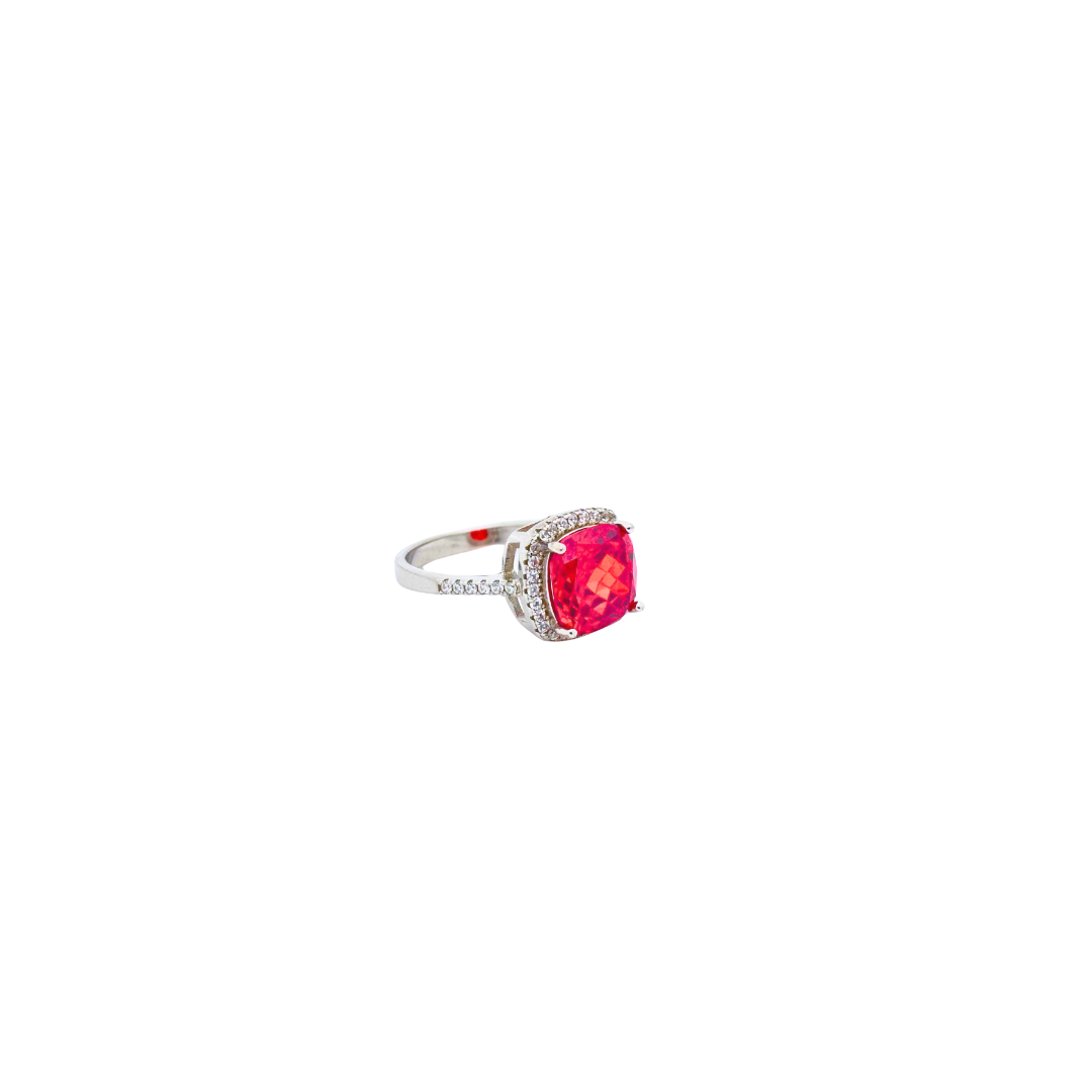 Red Siver 3D Ring