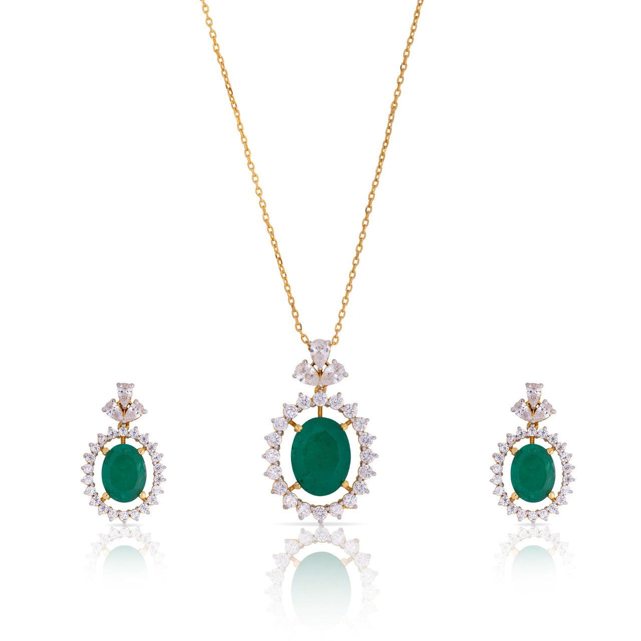 92.5 Emerald Glow Pendant Earing Set