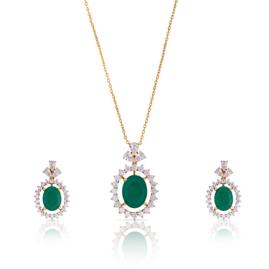 92.5 Emerald Glow Pendant Earing Set